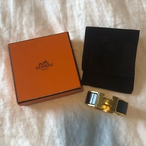 Hermes wide clic clac H bracelet in black/gold PM